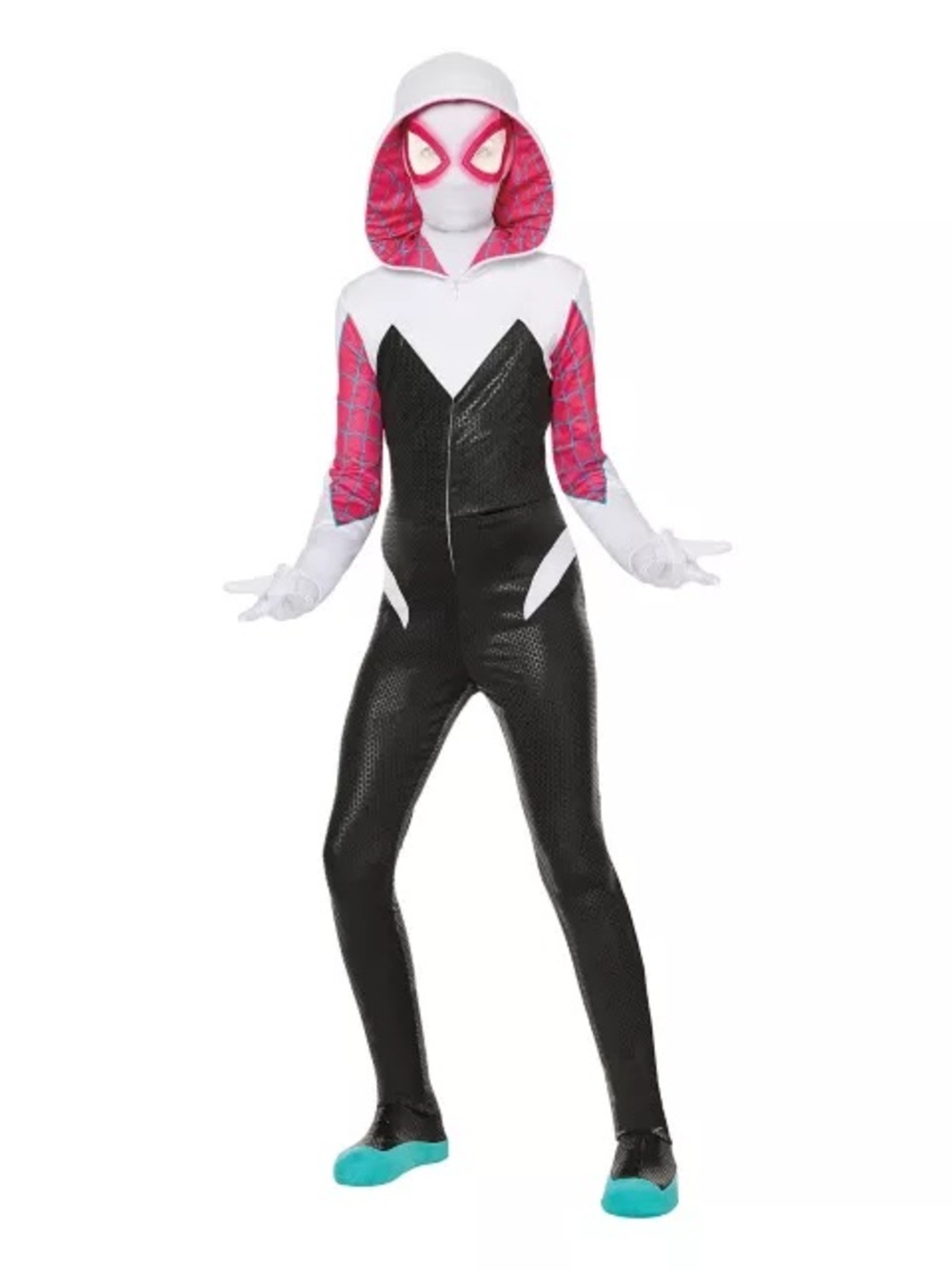 Kids Spider-Gwen / Ghost-Spider Full Bodysuit Costume with Mask, Size 4T/XS